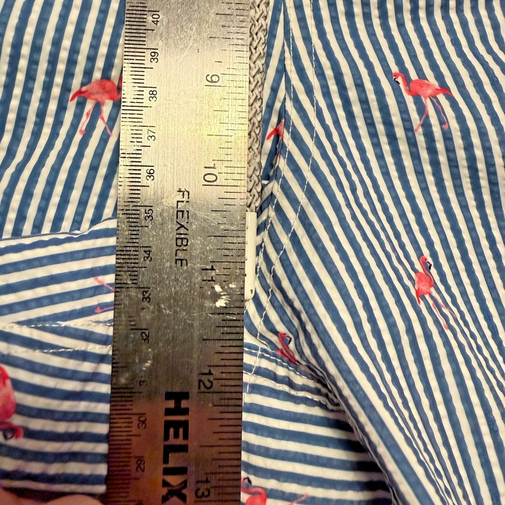 Rainforest Men's L Swim Trunks Bering Sea Navy Stripe Pink Flamingo 4Way Stretch - Picture 7 of 9
